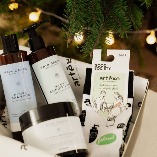 Zestaw świąteczny Artego Rain Dance Hydra szampon 250ml, odżywka 250ml, maska 250ml, skarpetki
