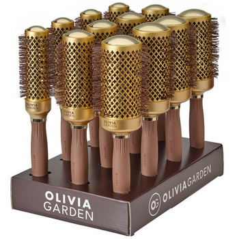 Olivia Garden expert blowout shine display 12 szczotek  do modelowania wavy bristles gold&brown 