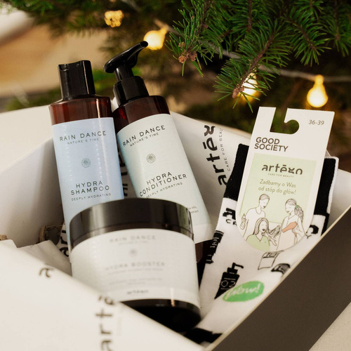 Zestaw świąteczny Artego Rain Dance Hydra szampon 250ml, odżywka 250ml, maska 250ml, skarpetki