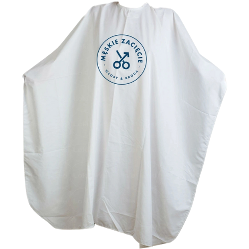 Fryzjerska Peleryna do Strzyżenia MĘSKIE ZACIĘCIE Biała – Profesjonalna, 6 Zatrzasków, 128x150 cm