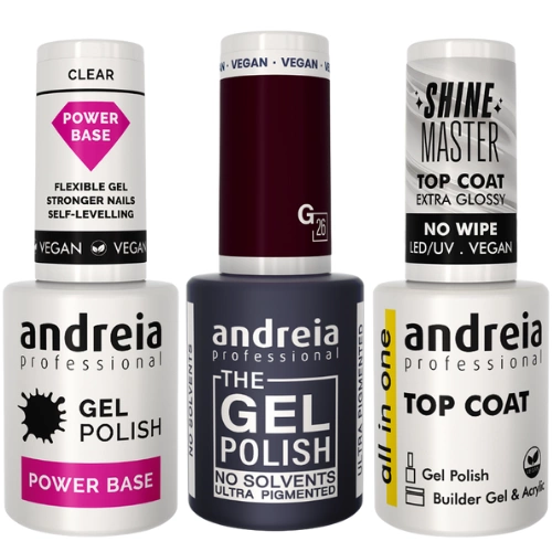 Zestaw Andreia Professional Power Base + Gel Polish G26 Ciemna Kawa + Top Shine Master 10.5 ml