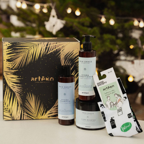 Zestaw świąteczny Artego Rain Dance Hydra szampon 250ml, odżywka 250ml, maska 250ml, skarpetki