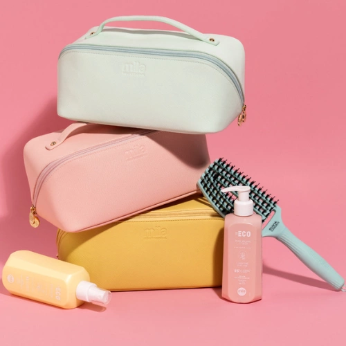 Zielony zestaw w kosmetyczce Mila Pro Water Shine szampon 250 ml + odżywka 250 ml + szczotka Finger Brush