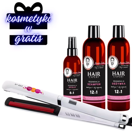 Prostownica Fale Loki Koki 103 Plus Hair Expert Regeneracja szampon, odżywka i odżywka w sprayu 