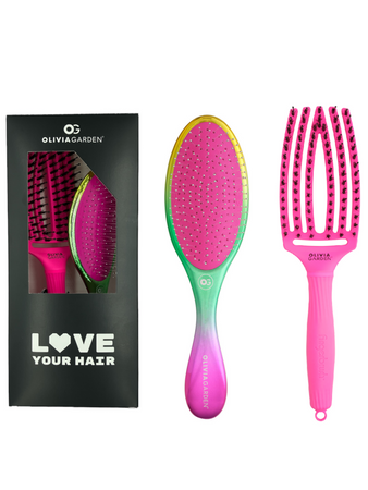 Zestaw szczotek Olivia Garden Love Your Hair Fingerbrush Combo i Aurora Rose do rozczesywania włosów