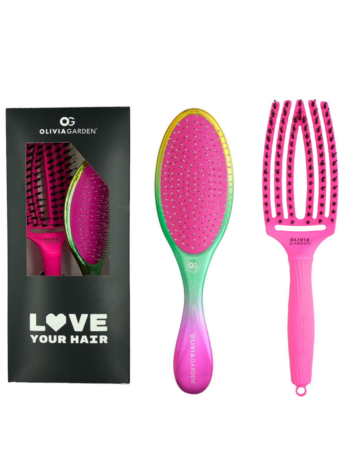 Zestaw szczotek Olivia Garden Love Your Hair Fingerbrush Combo i Aurora Rose do rozczesywania włosów