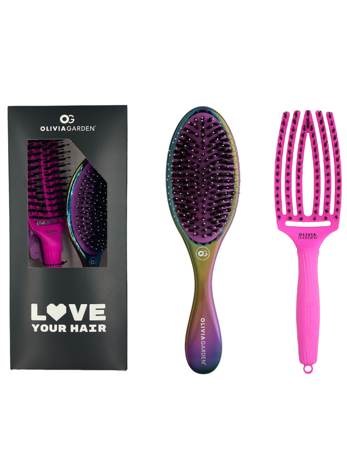 Zestaw szczotek Olivia Garden Love Your Hair Fingerbrush Combo i Aurora Violet z włosiem dzika do rozczesywania włosów