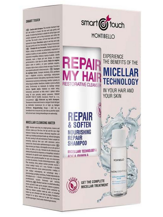 Montibello Smart Touch zestaw micelarny szampon + płyn micelarny do twarzy Repair My Hair 300 + 30 ml